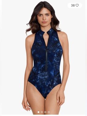 NWT Magicsuit Women's Festival Chic Coco Scuba One Piece Swimsuit Blue 16